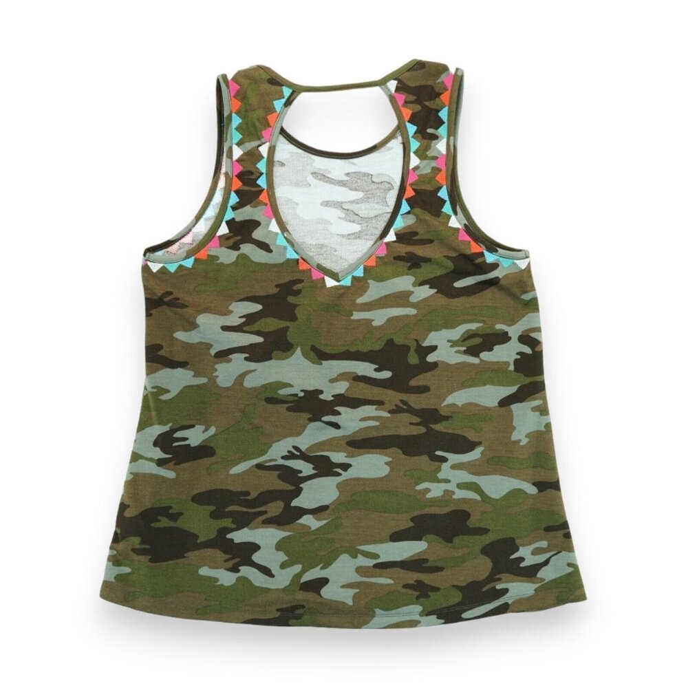 Anthropologie Savanna Jane Tank Top Women's Medium Camo Embroidered‎ Boho Summer